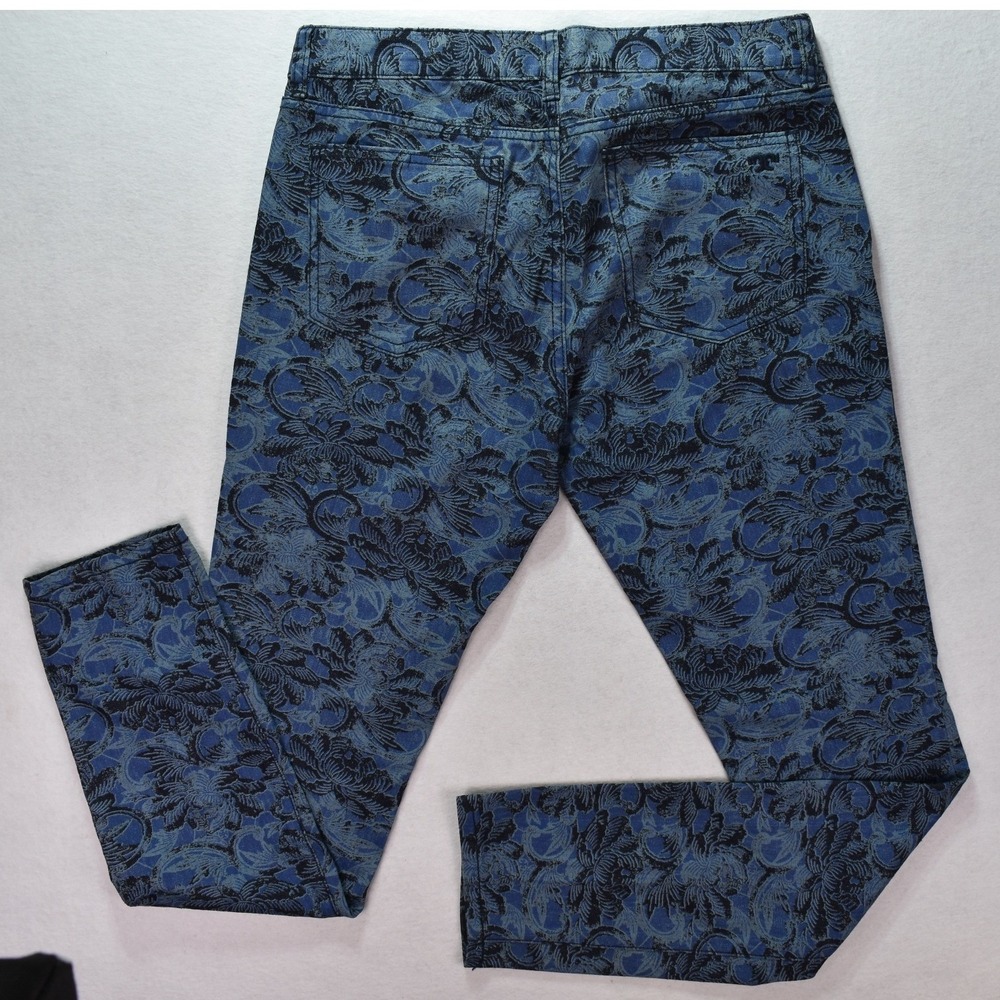 Tory Burch Super Skinny Jeans Blue Black Floral Damask Print Size 31 Womens